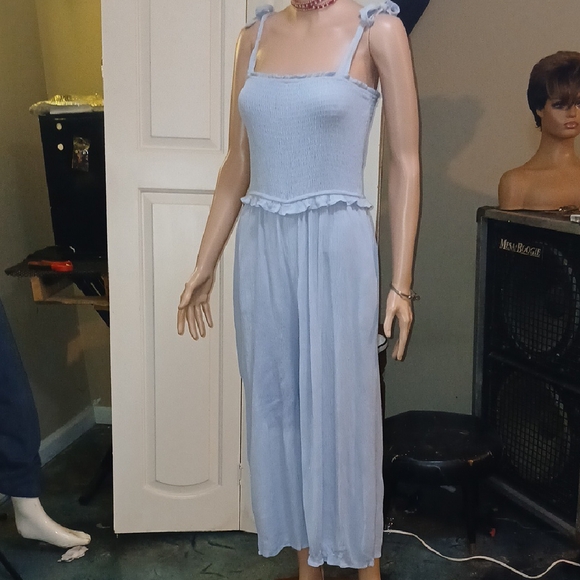 Blue B Collection Powder Blue Wide-Leg Jumpsuit with Square Neckline - Picture 1 of 11